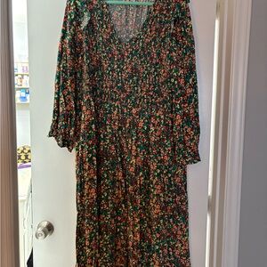 J. Crew Factory Floral Long Sleeve Dress - Green and Red